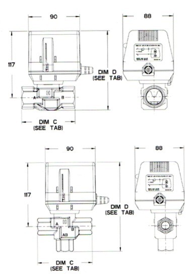 V4043/V4044风机盘管电动阀尺寸图