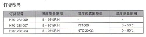 H7012A1009室内湿度传感器订货型号