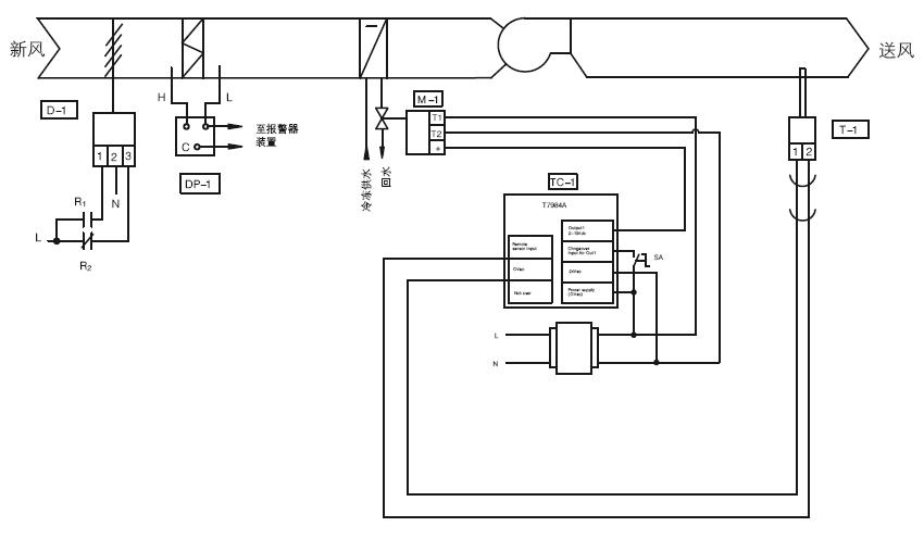 电动二通调节阀在新风处理机组控制中的安装示意图(一)